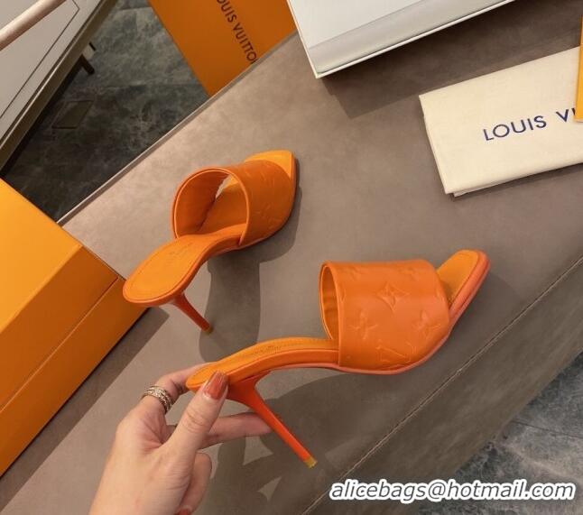 Top Quality Louis Vuitton Revival Heel Mules 8.5cm in Monogram Embossed Calfskin 012539 Orange