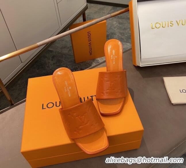 Top Quality Louis Vuitton Revival Heel Mules 8.5cm in Monogram Embossed Calfskin 012539 Orange