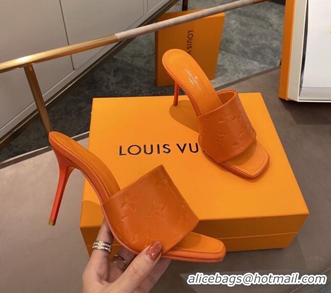 Top Quality Louis Vuitton Revival Heel Mules 8.5cm in Monogram Embossed Calfskin 012539 Orange