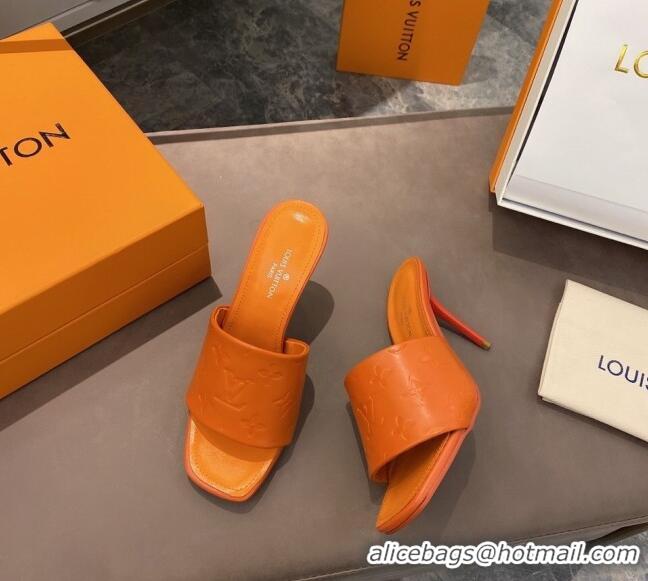 Top Quality Louis Vuitton Revival Heel Mules 8.5cm in Monogram Embossed Calfskin 012539 Orange