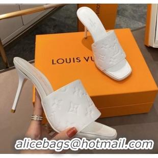 Best Price Louis Vuitton Revival Heel Mules 8.5cm in Monogram Embossed Calfskin 012539 White