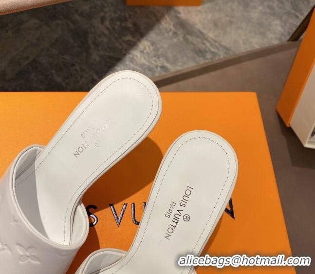 Best Price Louis Vuitton Revival Heel Mules 8.5cm in Monogram Embossed Calfskin 012539 White