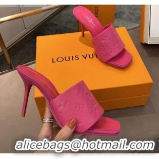 Super Quality Louis Vuitton Revival Heel Mules 8.5cm in Monogram Embossed Calfskin 012539 Pink