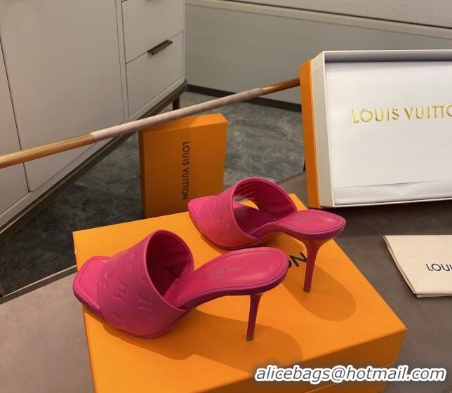 Super Quality Louis Vuitton Revival Heel Mules 8.5cm in Monogram Embossed Calfskin 012539 Pink