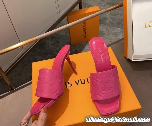 Super Quality Louis Vuitton Revival Heel Mules 8.5cm in Monogram Embossed Calfskin 012539 Pink