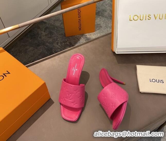 Super Quality Louis Vuitton Revival Heel Mules 8.5cm in Monogram Embossed Calfskin 012539 Pink