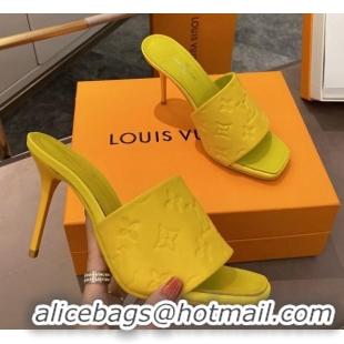 Duplicate Louis Vuitton Revival Heel Mules 8.5cm in Monogram Embossed Calfskin 012539 Yellow