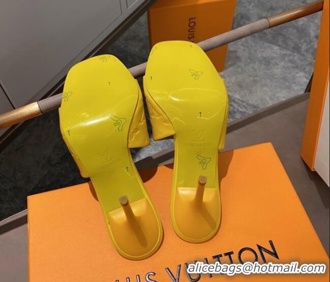 Duplicate Louis Vuitton Revival Heel Mules 8.5cm in Monogram Embossed Calfskin 012539 Yellow