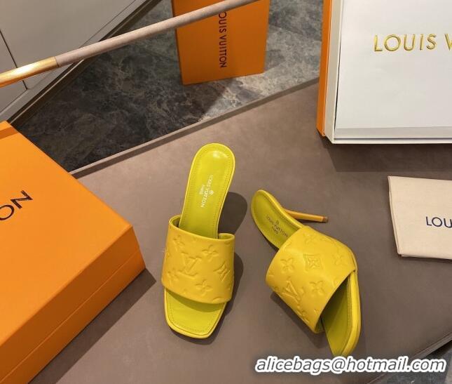 Duplicate Louis Vuitton Revival Heel Mules 8.5cm in Monogram Embossed Calfskin 012539 Yellow