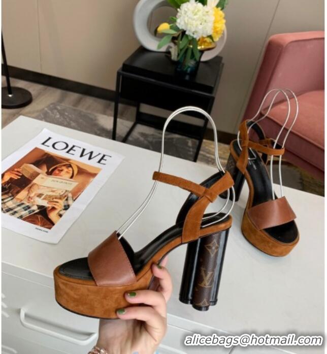 Good Taste Louis Vuitton Podium Suede and Leather Platform Sandal 012684 Brown