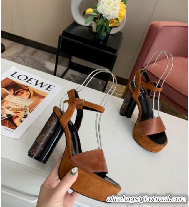 Good Taste Louis Vuitton Podium Suede and Leather Platform Sandal 012684 Brown