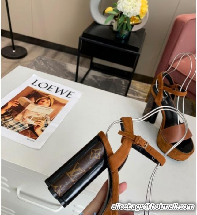 Good Taste Louis Vuitton Podium Suede and Leather Platform Sandal 012684 Brown