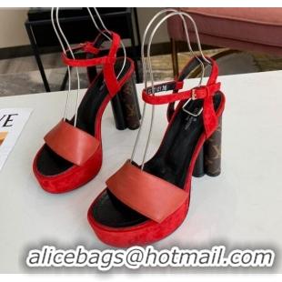 Shop Duplicate Louis Vuitton Podium Suede and Leather Platform Sandal 012684 Red