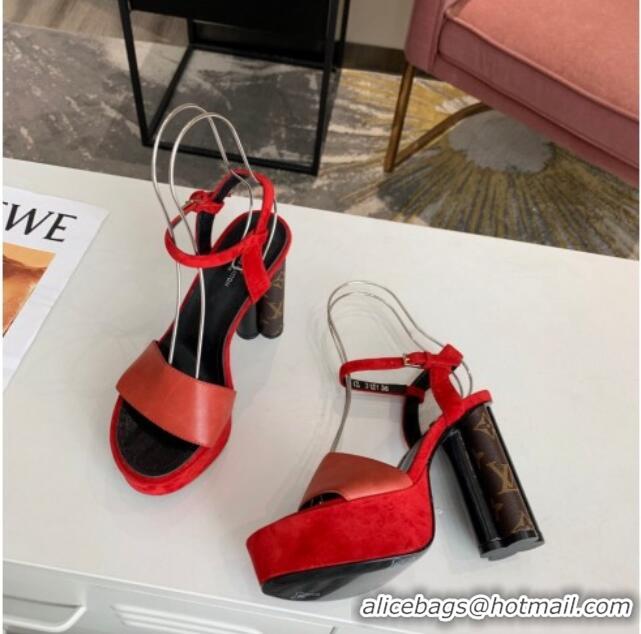 Shop Duplicate Louis Vuitton Podium Suede and Leather Platform Sandal 012684 Red