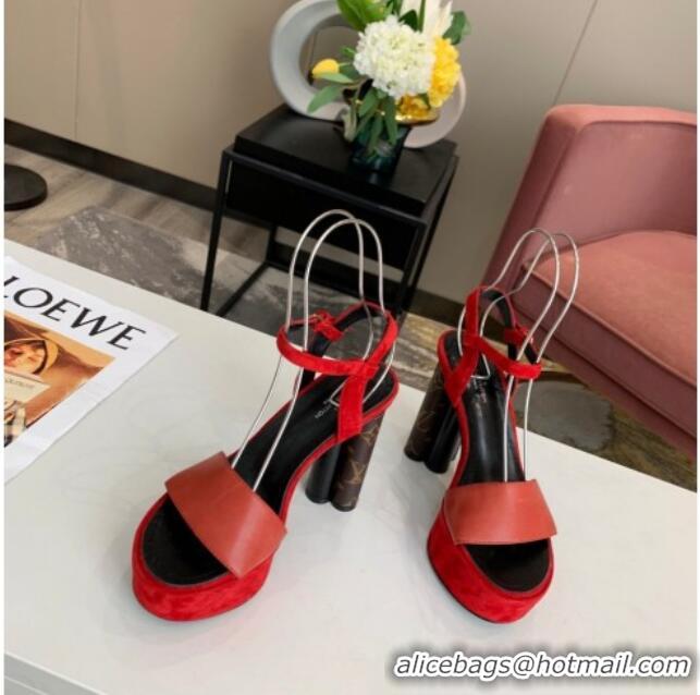 Shop Duplicate Louis Vuitton Podium Suede and Leather Platform Sandal 012684 Red