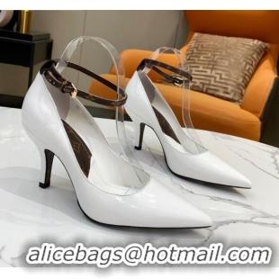 Cheap Price Louis Vuitton Attitude Glazed Leather Pumps 8.5cm with Ankle Strap 022522 White