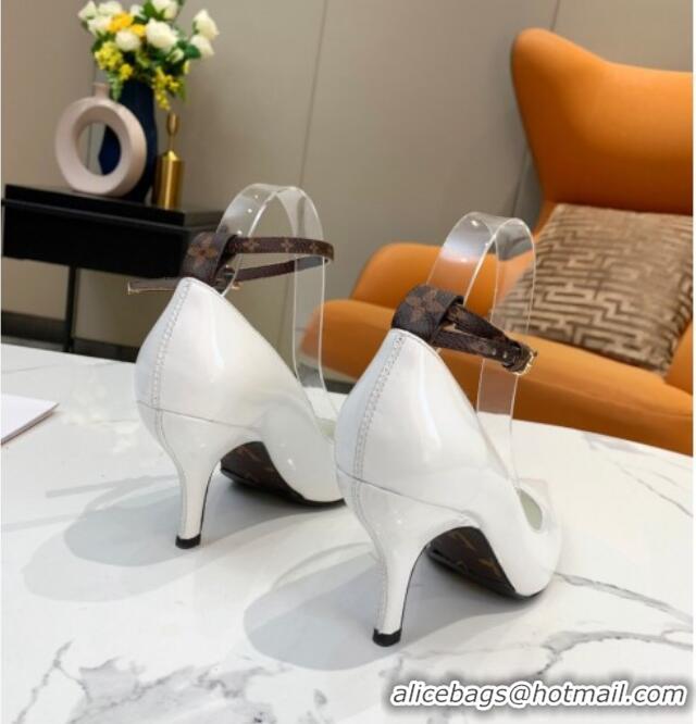 Cheap Price Louis Vuitton Attitude Glazed Leather Pumps 8.5cm with Ankle Strap 022522 White