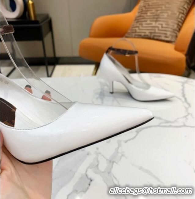 Cheap Price Louis Vuitton Attitude Glazed Leather Pumps 8.5cm with Ankle Strap 022522 White