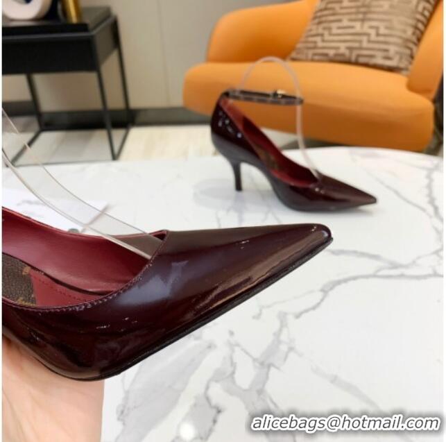 Top Quality Louis Vuitton Attitude Glazed Leather Pumps 8.5cm with Ankle Strap 022523 Burgundy