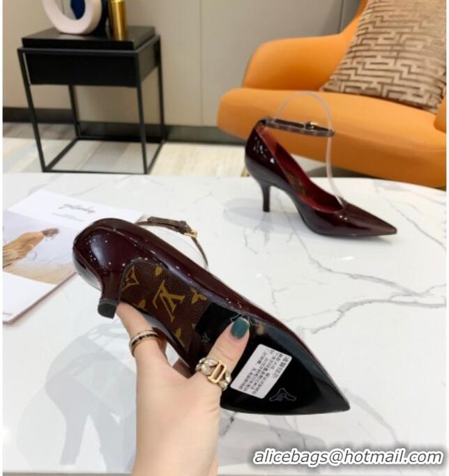 Top Quality Louis Vuitton Attitude Glazed Leather Pumps 8.5cm with Ankle Strap 022523 Burgundy