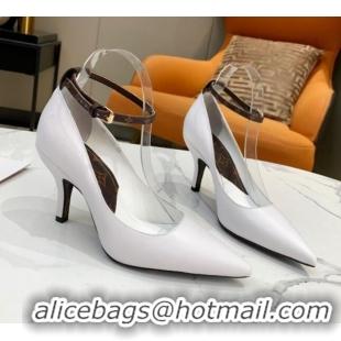 Good Quality Louis Vuitton Attitude Calfskin Pumps 8.5cm with Ankle Strap 022528 White