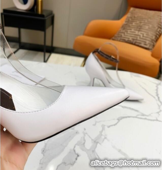 Good Quality Louis Vuitton Attitude Calfskin Pumps 8.5cm with Ankle Strap 022528 White