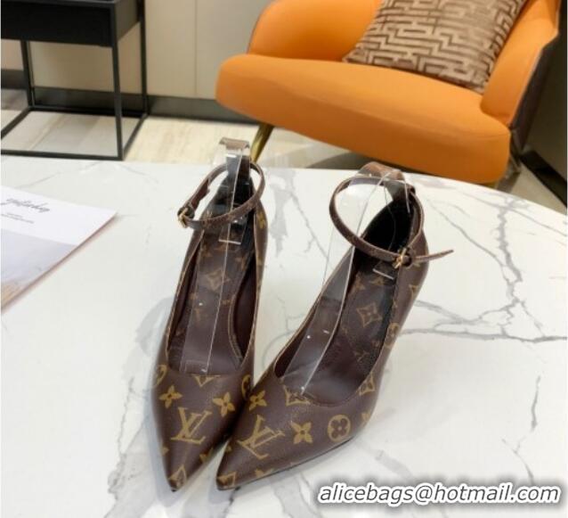 Super Quality Louis Vuitton Attitude Calfskin Pumps 8.5cm with Ankle Strap Monogram Canvas 022529