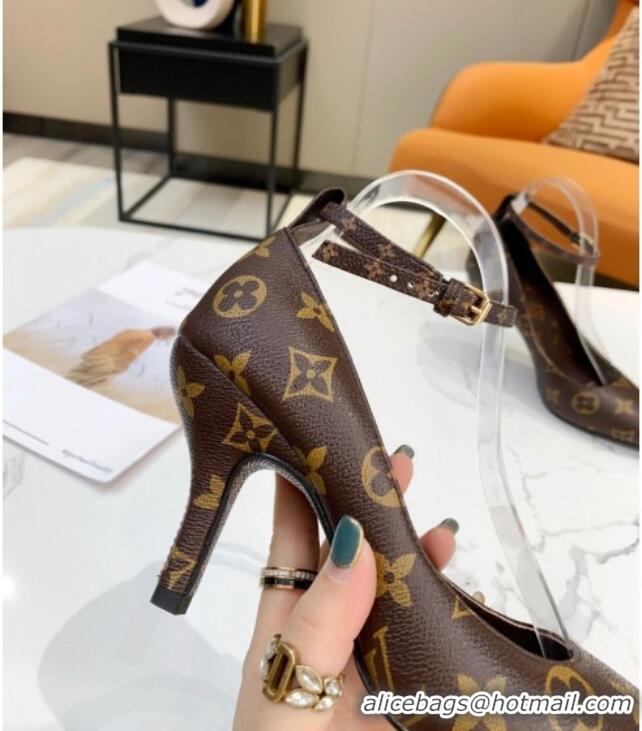 Super Quality Louis Vuitton Attitude Calfskin Pumps 8.5cm with Ankle Strap Monogram Canvas 022529