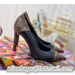 Good Product Louis Vuitton Cherie Pump 9.5cm in Studded Monogram Canvas 022530 Black