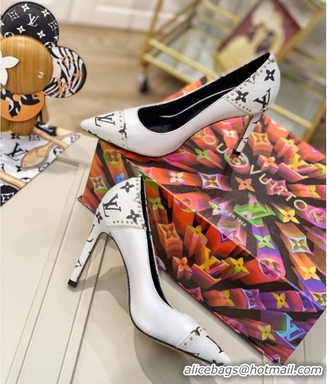 Good Quality Louis Vuitton Game On Cherie Pump 9.5cm in Studded Monogram Canvas 022531 White