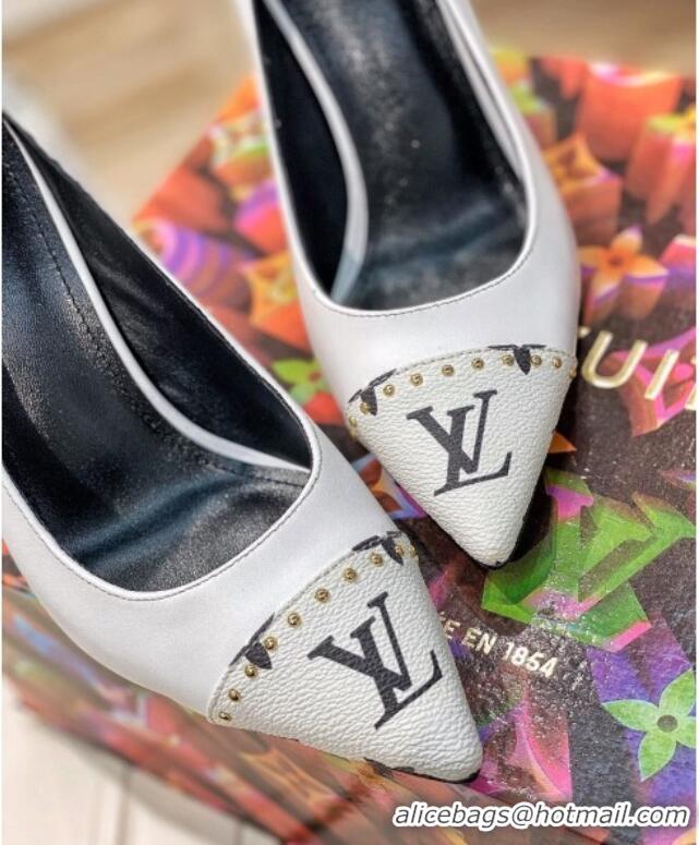 Good Quality Louis Vuitton Game On Cherie Pump 9.5cm in Studded Monogram Canvas 022531 White