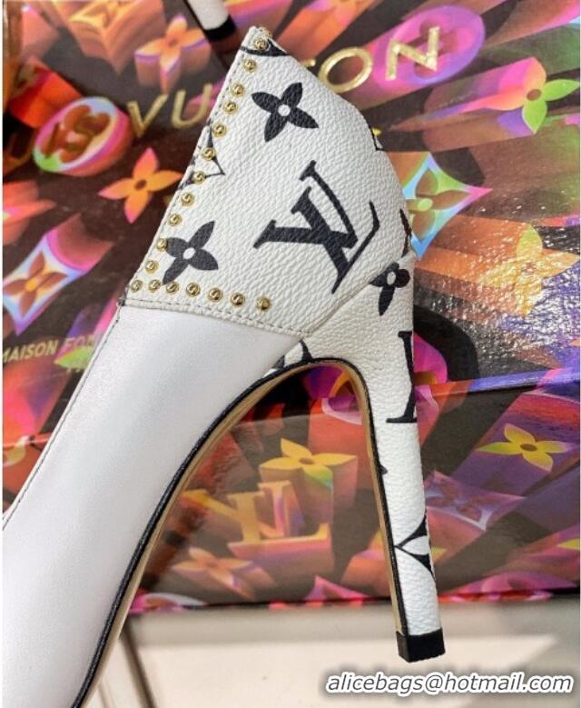 Good Quality Louis Vuitton Game On Cherie Pump 9.5cm in Studded Monogram Canvas 022531 White