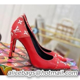 Good Taste Louis Vuitton Game On Cherie Pump 9.5cm in Studded Monogram Canvas 022531 Red