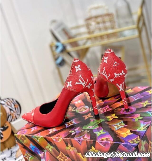 Good Taste Louis Vuitton Game On Cherie Pump 9.5cm in Studded Monogram Canvas 022531 Red