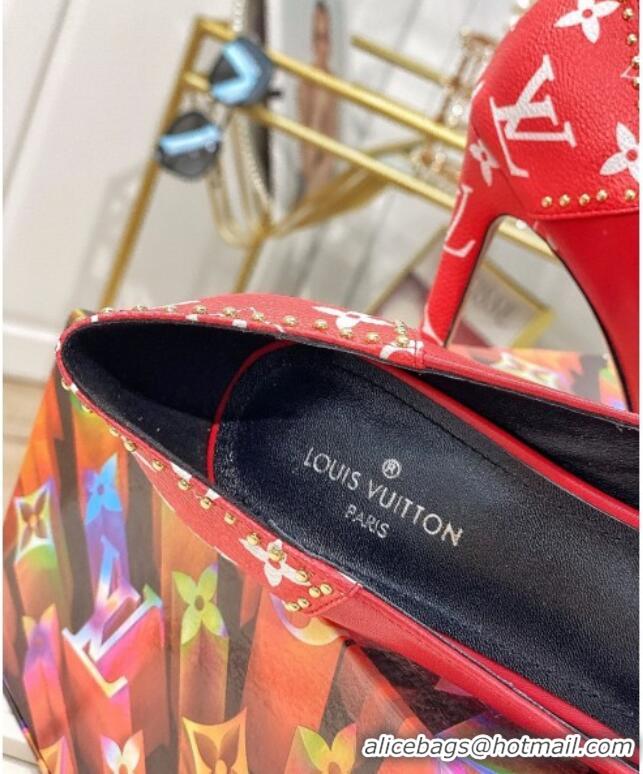 Good Taste Louis Vuitton Game On Cherie Pump 9.5cm in Studded Monogram Canvas 022531 Red