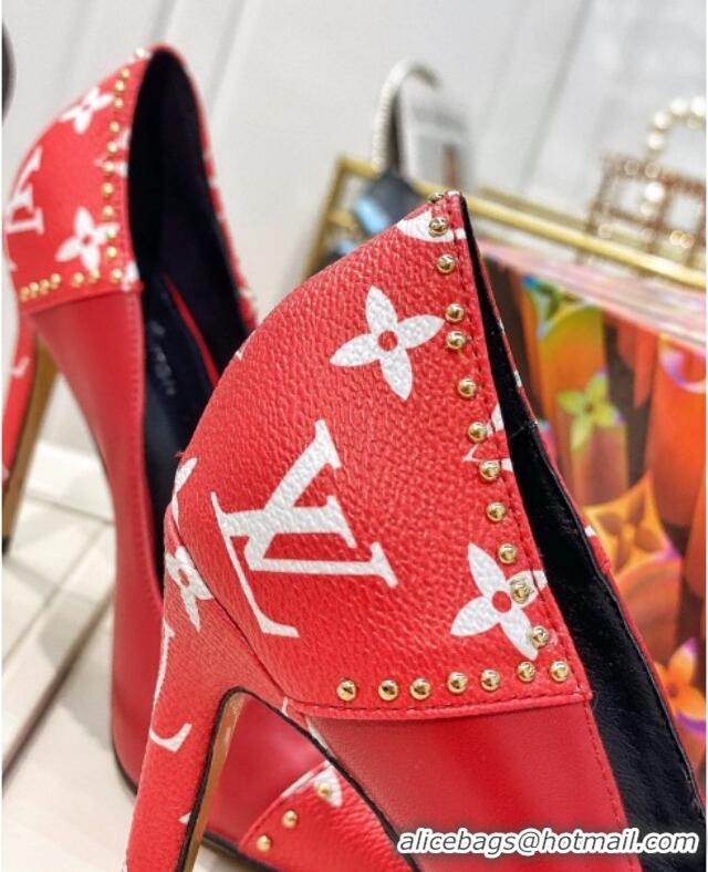 Good Taste Louis Vuitton Game On Cherie Pump 9.5cm in Studded Monogram Canvas 022531 Red