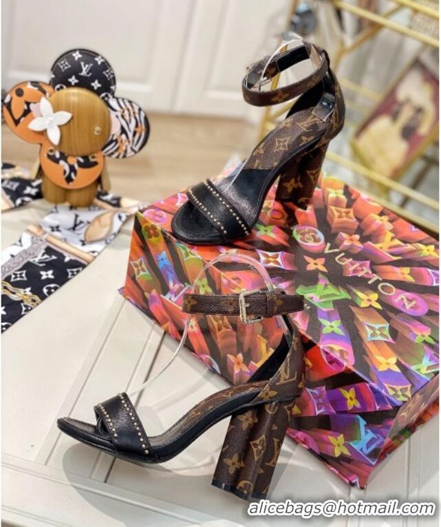 Unique Style Louis Vuitton Silhouette Sandals 10cm in Studded Monogram Canvas 022534 Black