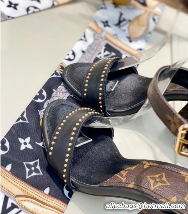 Unique Style Louis Vuitton Silhouette Sandals 10cm in Studded Monogram Canvas 022534 Black