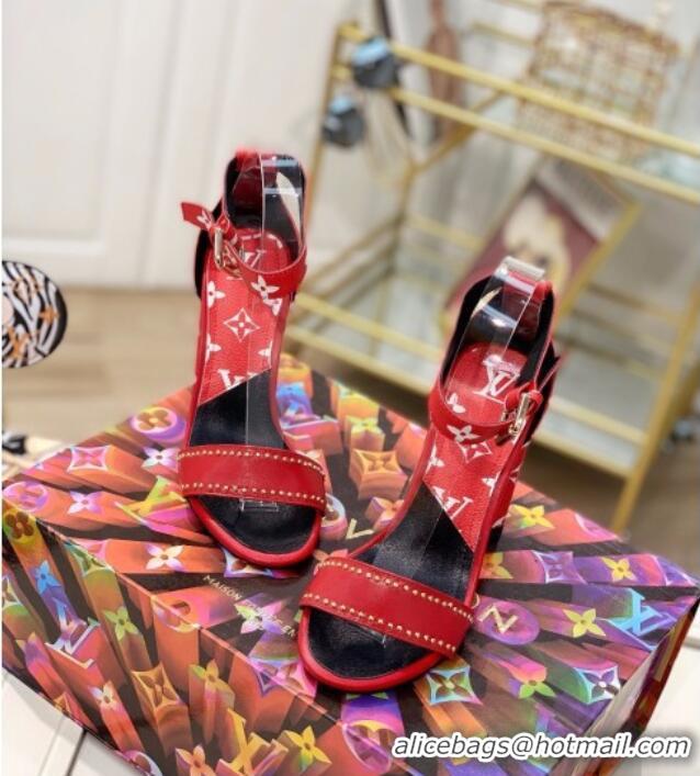 Unique Style Louis Vuitton Silhouette Sandals 10cm in Studded Monogram Canvas 022534 Red