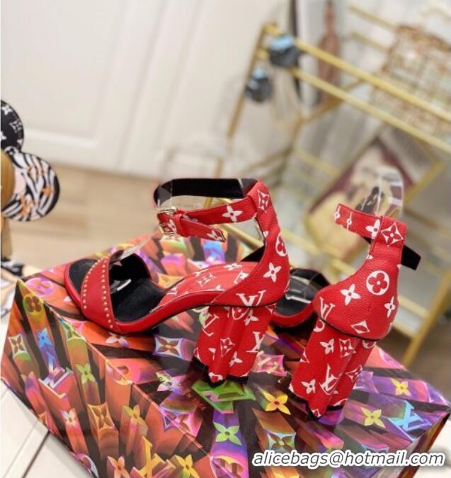 Unique Style Louis Vuitton Silhouette Sandals 10cm in Studded Monogram Canvas 022534 Red