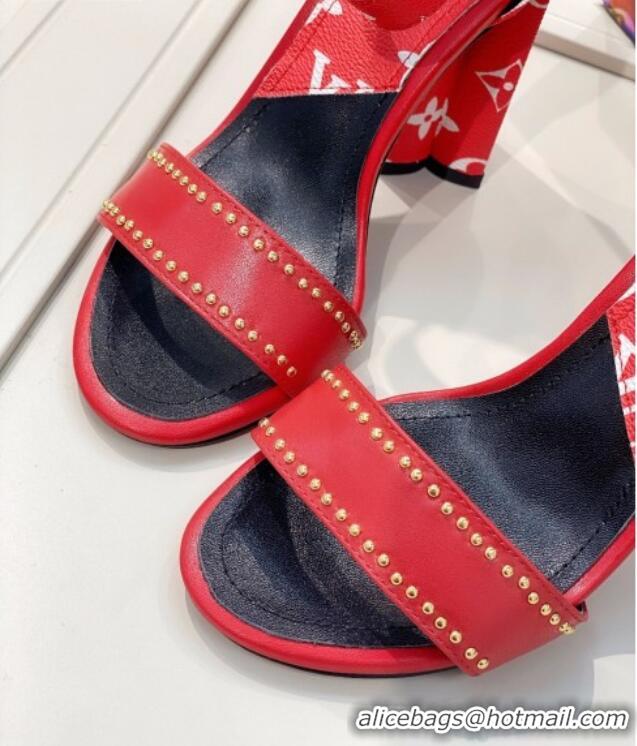 Unique Style Louis Vuitton Silhouette Sandals 10cm in Studded Monogram Canvas 022534 Red