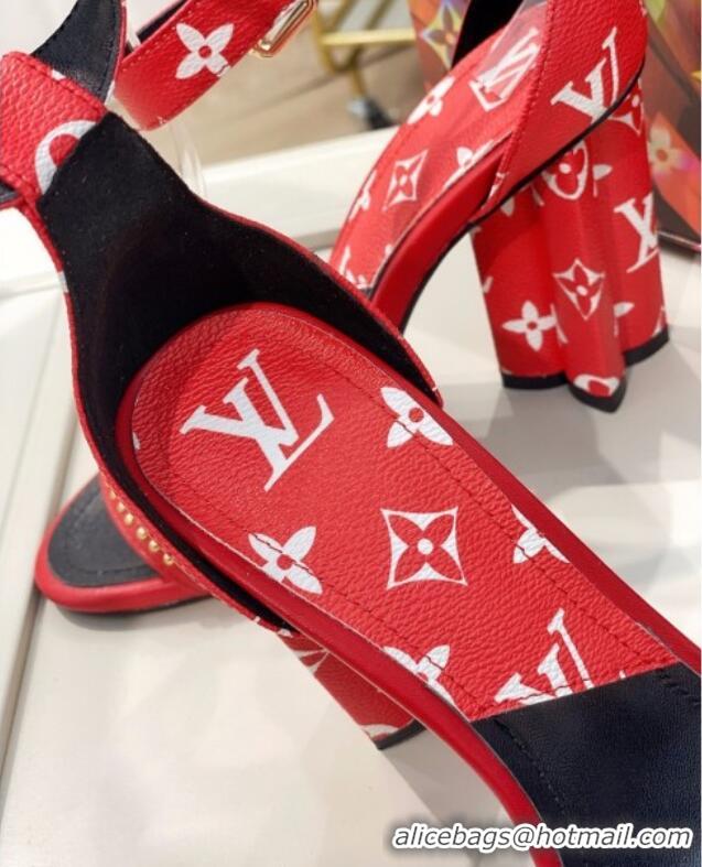 Unique Style Louis Vuitton Silhouette Sandals 10cm in Studded Monogram Canvas 022534 Red