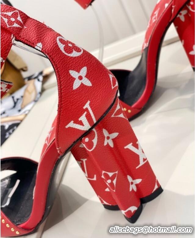 Unique Style Louis Vuitton Silhouette Sandals 10cm in Studded Monogram Canvas 022534 Red