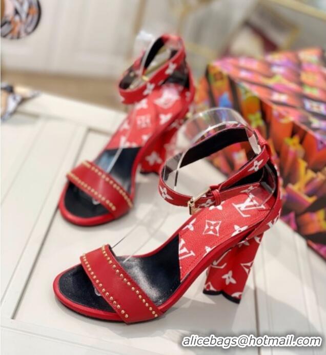 Unique Style Louis Vuitton Silhouette Sandals 10cm in Studded Monogram Canvas 022534 Red