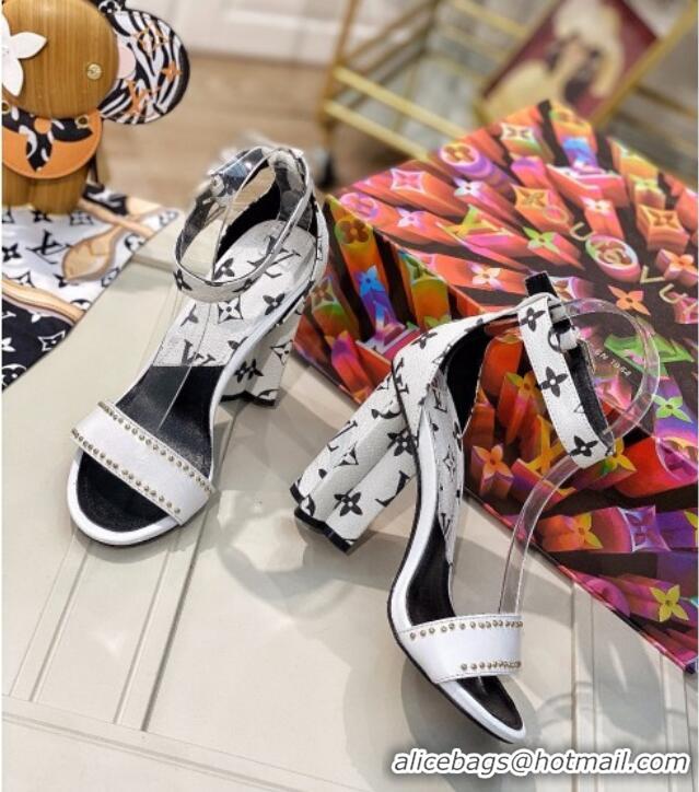 Crafted Louis Vuitton Silhouette Sandals 10cm in Studded Monogram Canvas 022536 White