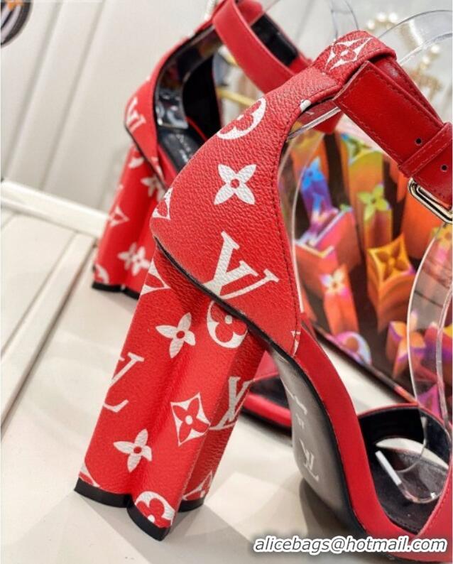 Popular Style Louis Vuitton Silhouette Sandals 10cm in Monogram Canvas and Leather Red 022541