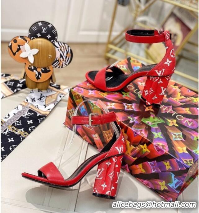 Popular Style Louis Vuitton Silhouette Sandals 10cm in Monogram Canvas and Leather Red 022541