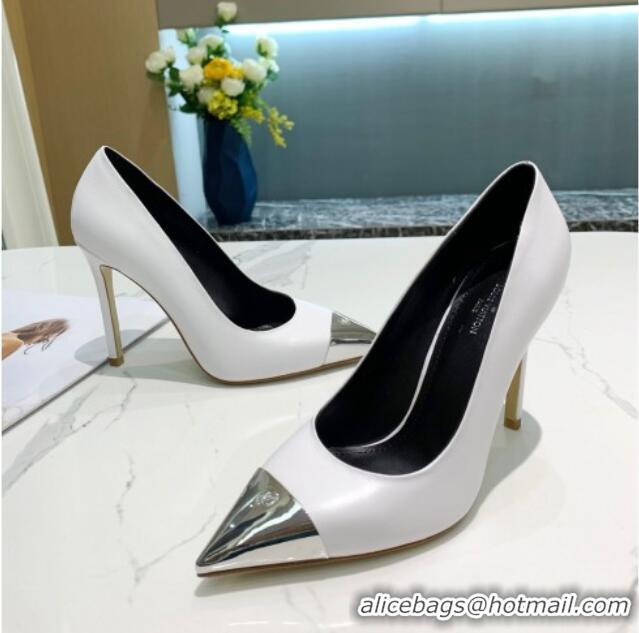 Funny Louis Vuitton Urban Twist Leather Pump 10.5cm with Silver Cap 022548 White