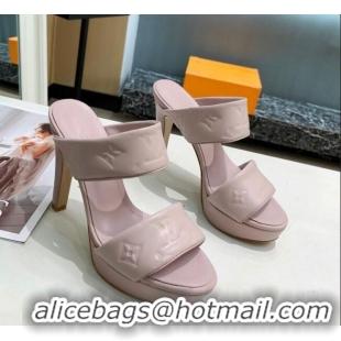 Good Product Louis Vuitton Monogram Leather Heel Sandals 10.5cm 030864 Light Pink 2021