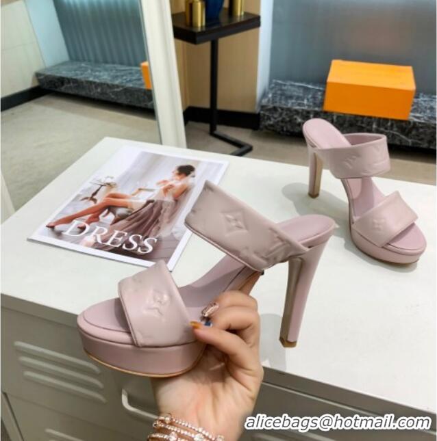 Good Product Louis Vuitton Monogram Leather Heel Sandals 10.5cm 030864 Light Pink 2021